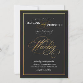 elegante caligrafía oro negro invitación a la boda