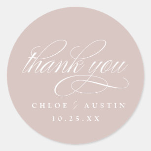 Elegante caligrafía Pegatinas de bodas rosadas pol