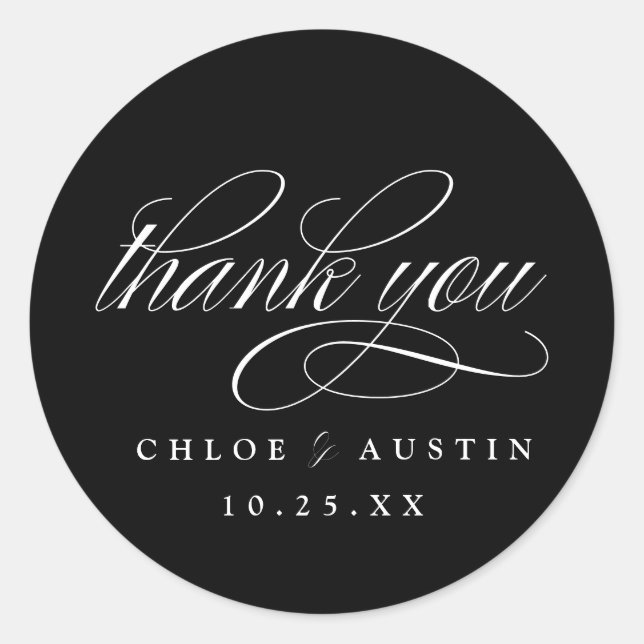 Elegante caligrafía pegatinas de la boda blanca ne (Anverso)