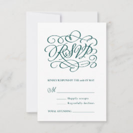 Elegante caligrafía profunda Verde azulada RSVP ve