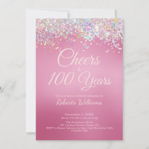 Elegante caligrafía rosa invitación a los 100 años