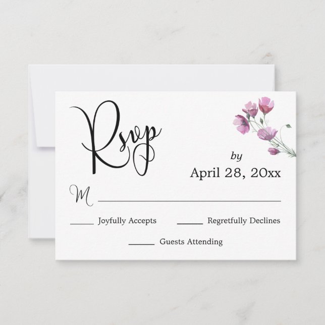 Elegante caligrafía RSVP Watercolor Flor silvestre (Anverso)
