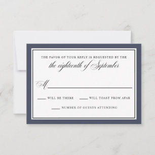 Elegante caligrafía Script Navy Blue Wedding RSVP