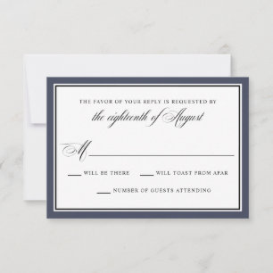 Elegante caligrafía Script Navy Blue Wedding RSVP