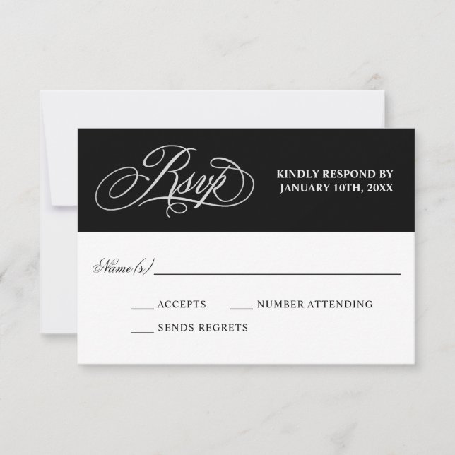 Elegante caligrafía sobre la boda negra RSVP (Anverso)