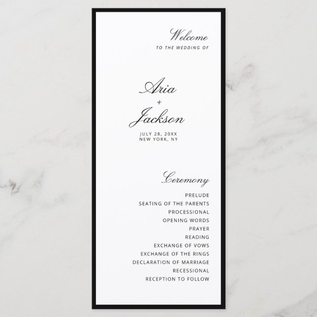 Elegante caligrafía tarjeta de programa de boda mo (Anverso)