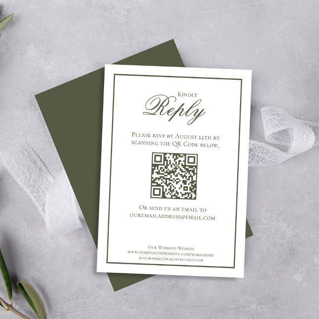 Elegante Caligrafía Verde RSVP (Elegant dark olive green classic RSVP card.)