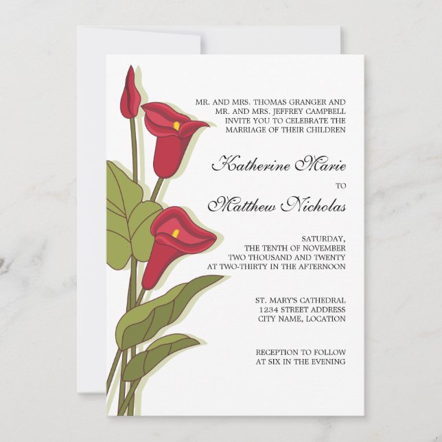 Elegante Calla Lily en invitaciones a la boda mage (Anverso)