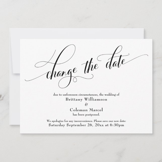 Elegante Cambiar la Invitación Boda de fecha blanc (Anverso)