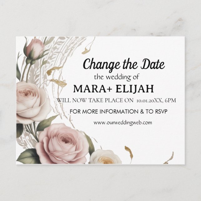 Elegante Cambiar la tarjeta Boda de fecha (Anverso)