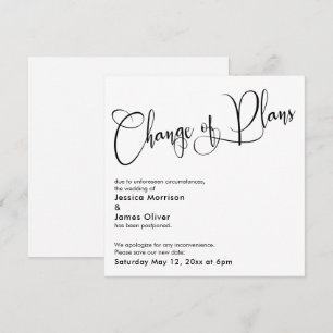 Elegante "Cambio de Planes", tarjeta Boda pospuest