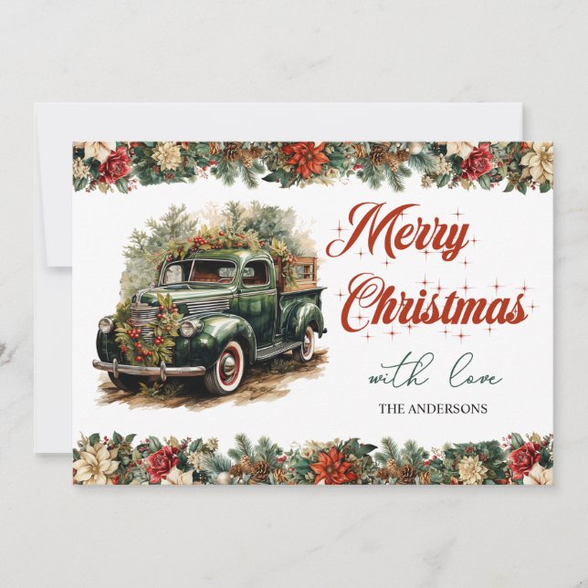 Elegante camión retro vintage de Navidad verde (Anverso)