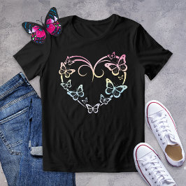 Elegante Camisa Corazón de Mariposa Pastel