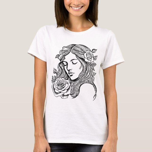 Elegante camiseta abstracta de una joven mujer (Anverso)