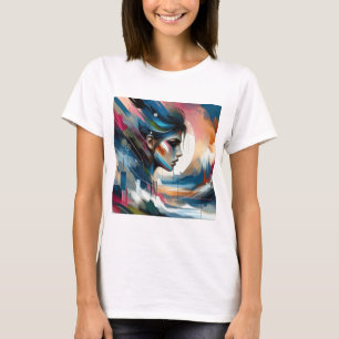 Elegante camiseta abstracta de una joven mujer