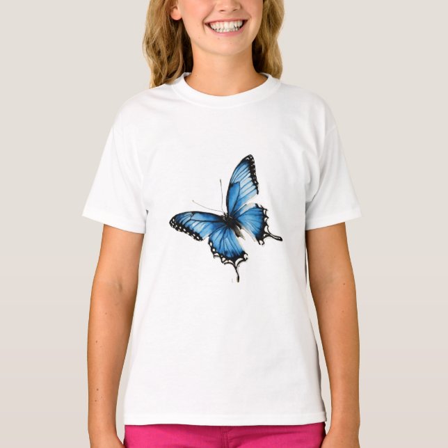Elegante camiseta con mariposa azul (Anverso)