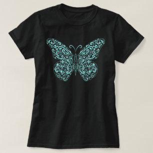 Elegante camiseta con mariposa azul brillante