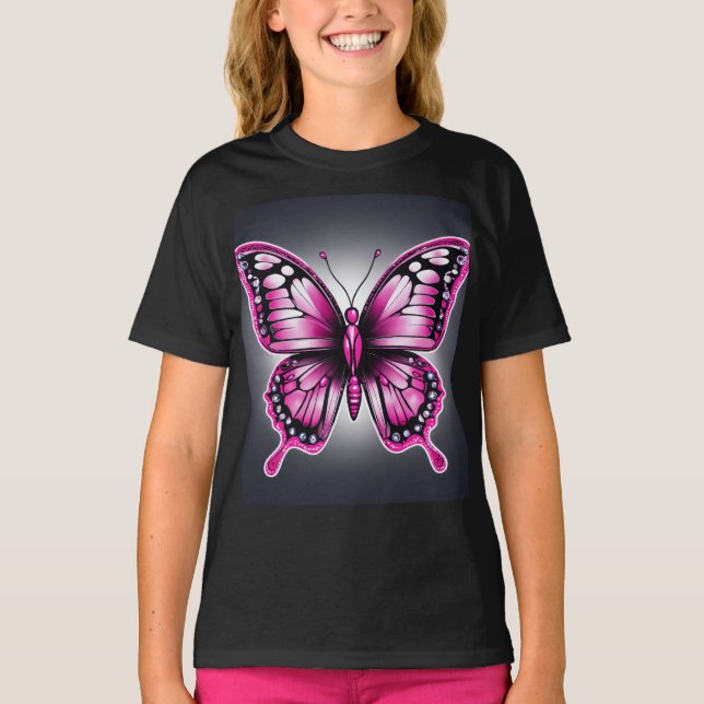 Elegante camiseta con mariposa rosa" (Anverso)