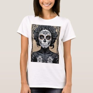 Elegante Camiseta De Arte Floral De Azúcar Gótico