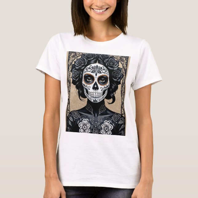 Elegante Camiseta De Arte Floral De Azúcar Gótico (Anverso)