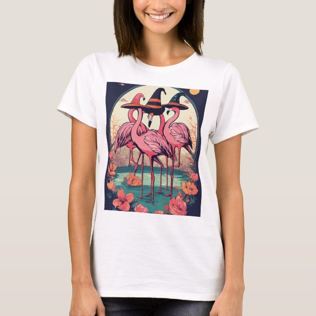 Elegante camiseta de Ilustracion Flamingo (Anverso)