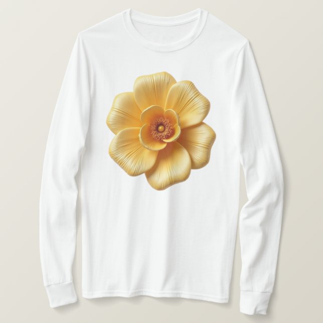 Elegante Camiseta De Manga Larga De Flor Amarilla  (Anverso del diseño)