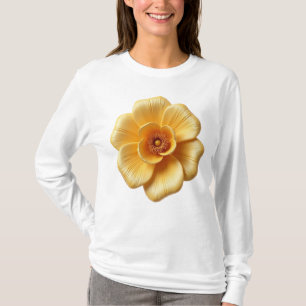 Elegante Camiseta De Manga Larga De Flor Amarilla 
