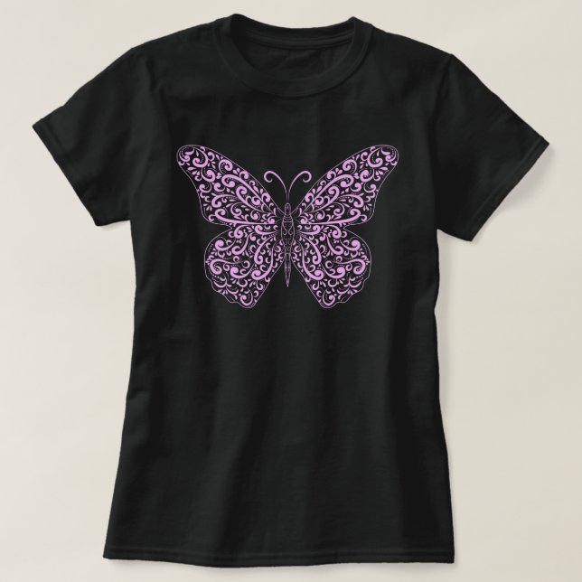 Elegante camiseta de mariposa rosa brillante y cla (Diseño del anverso)