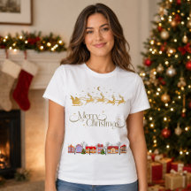 Elegante Camiseta de Navidad Santa Trineo para Muj