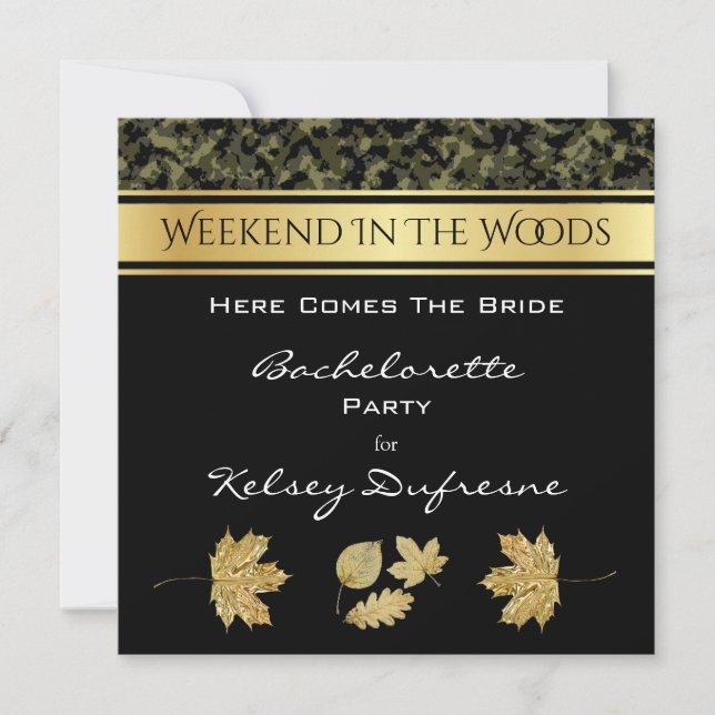 Elegante Camouflage Bachelorette Invitación de fin (Anverso)