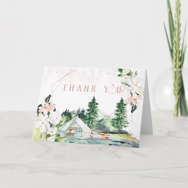 Elegante Camping Bridal Shower Gracias Tarjeta (Anverso)