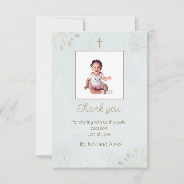 Elegante carta de agradecimiento por bautismo para (Anverso)