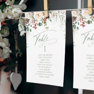Elegante carta de asientos con número de mesa flor