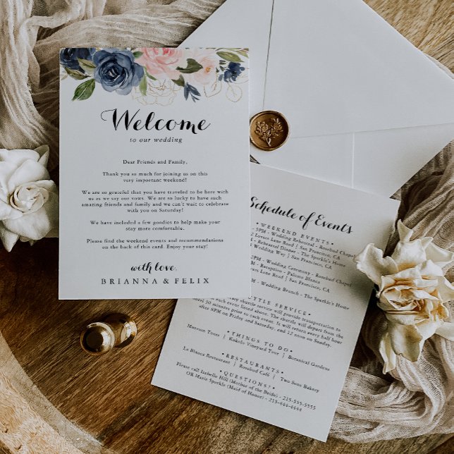 Elegante carta de bienvenida Boda floral de invier (Subido por el creador)