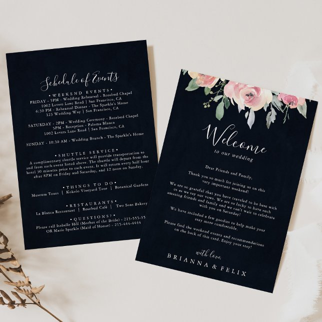 Elegante carta de bienvenida Boda floral rosa Rubo (Subido por el creador)