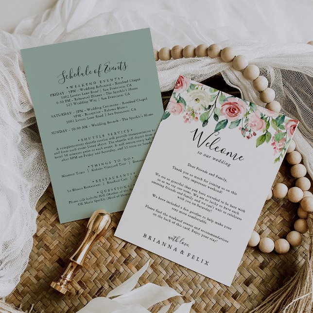 Elegante carta de bienvenida con Boda floral y dea (Subido por el creador)