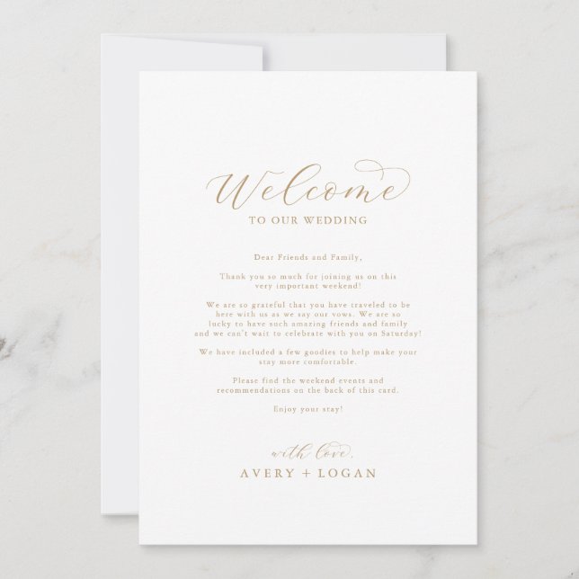 Elegante carta de bienvenida de Boda de oro e tine (Anverso)