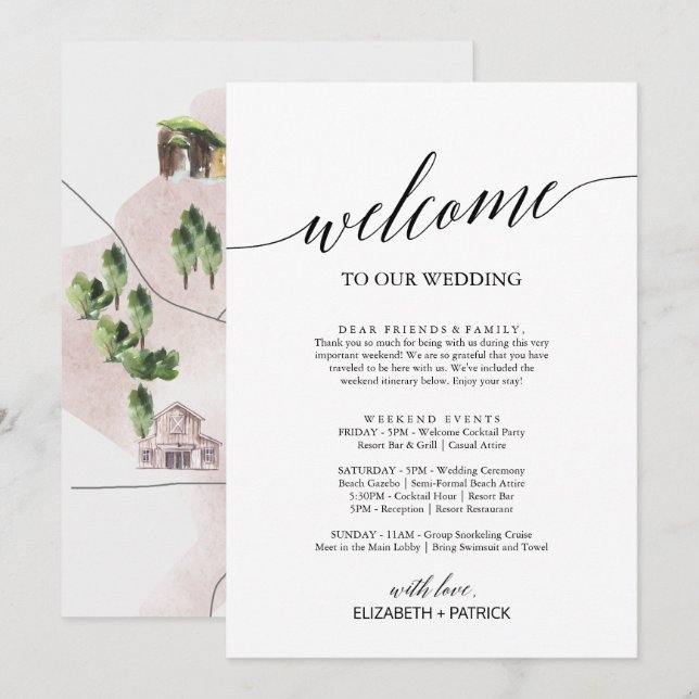 Elegante Carta de bienvenida negra Itineraria y Ma (Anverso / Reverso)