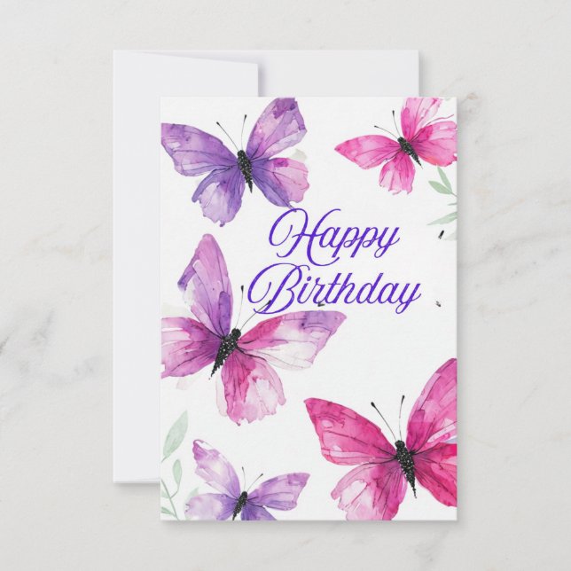 Elegante carta de cumpleaños con mariposas (Anverso)