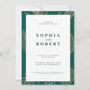 Elegante carta de invitación a la boda con adorno 