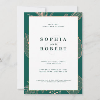 Elegante carta de invitación a la boda con adorno 