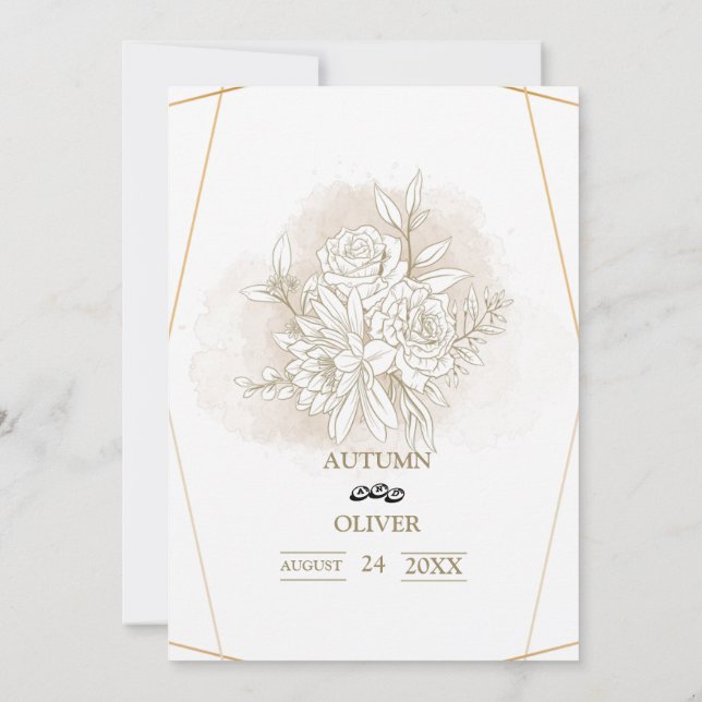 Elegante carta de invitación a la boda de arte de  (Reverso)