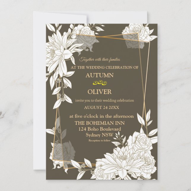 Elegante carta de invitación a la boda de arte de  (Anverso)