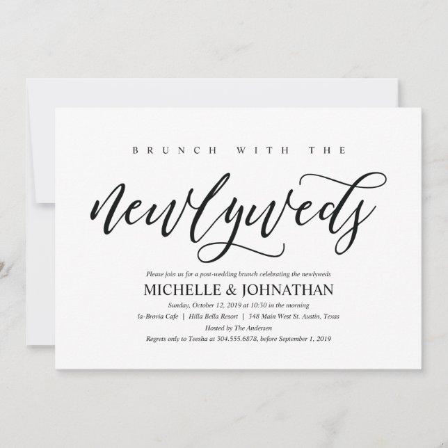 Elegante carta de invitación para brunch postBoda  (Anverso)