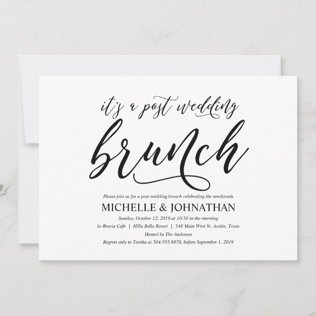 Elegante carta de invitación para brunch postBoda  (Anverso)