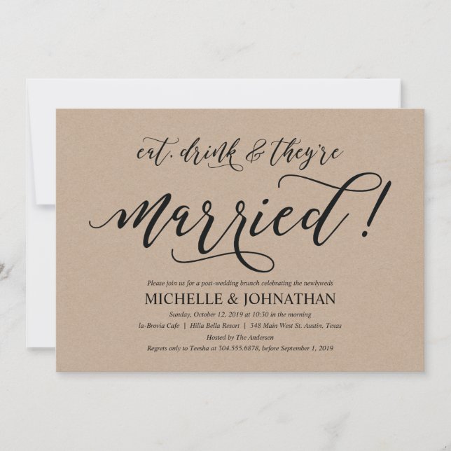 Elegante carta de invitación para brunch postBoda  (Anverso)