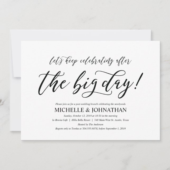 Elegante carta de invitación para brunch postBoda  (Anverso)