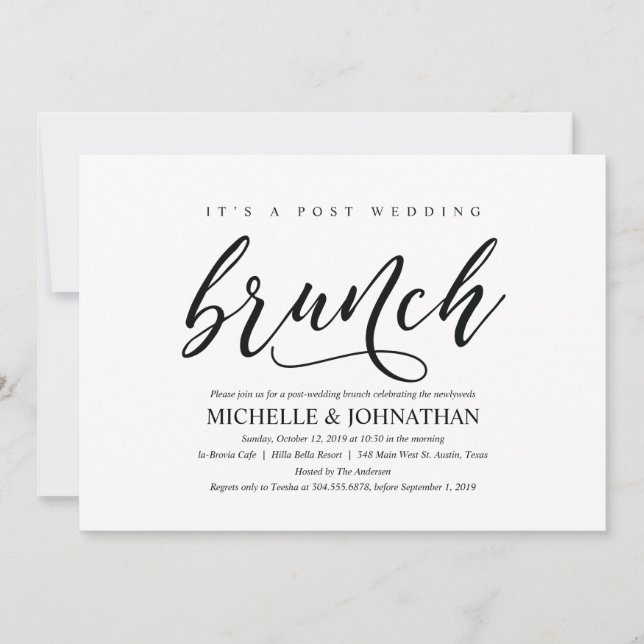 Elegante carta de invitación para brunch postBoda  (Anverso)