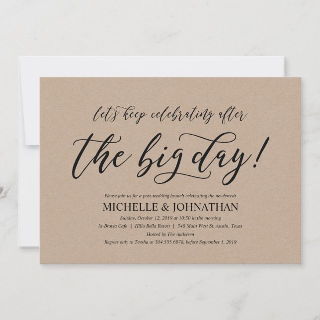 Elegante carta de invitación para brunch postBoda  (Anverso)