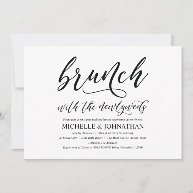 Elegante carta de invitación para brunch postBoda  (Anverso)